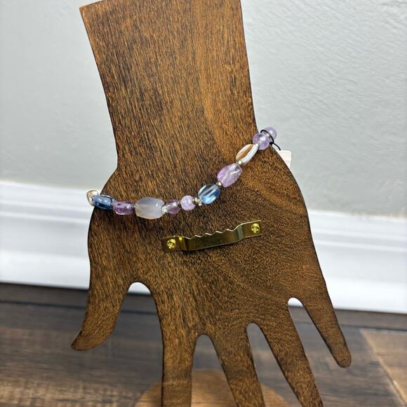 NWT Free Spirit Peyote Bird Purple & Silver Beaded Stretchy Bracelet Pearl - Picture 4 of 6